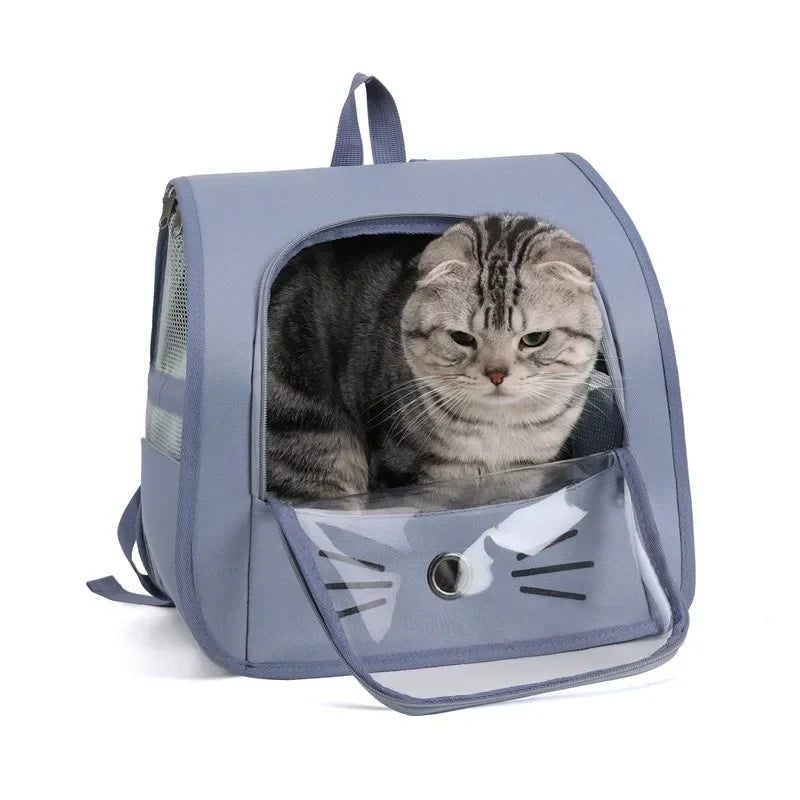 breathable pet carrier backpack for cats and small dogs, portable oxford cloth shoulder carrier with zipper, grey
