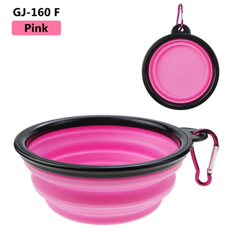 Pink collapsible pet travel bowl silicone portable water and food bowl for cats and dogs with clip