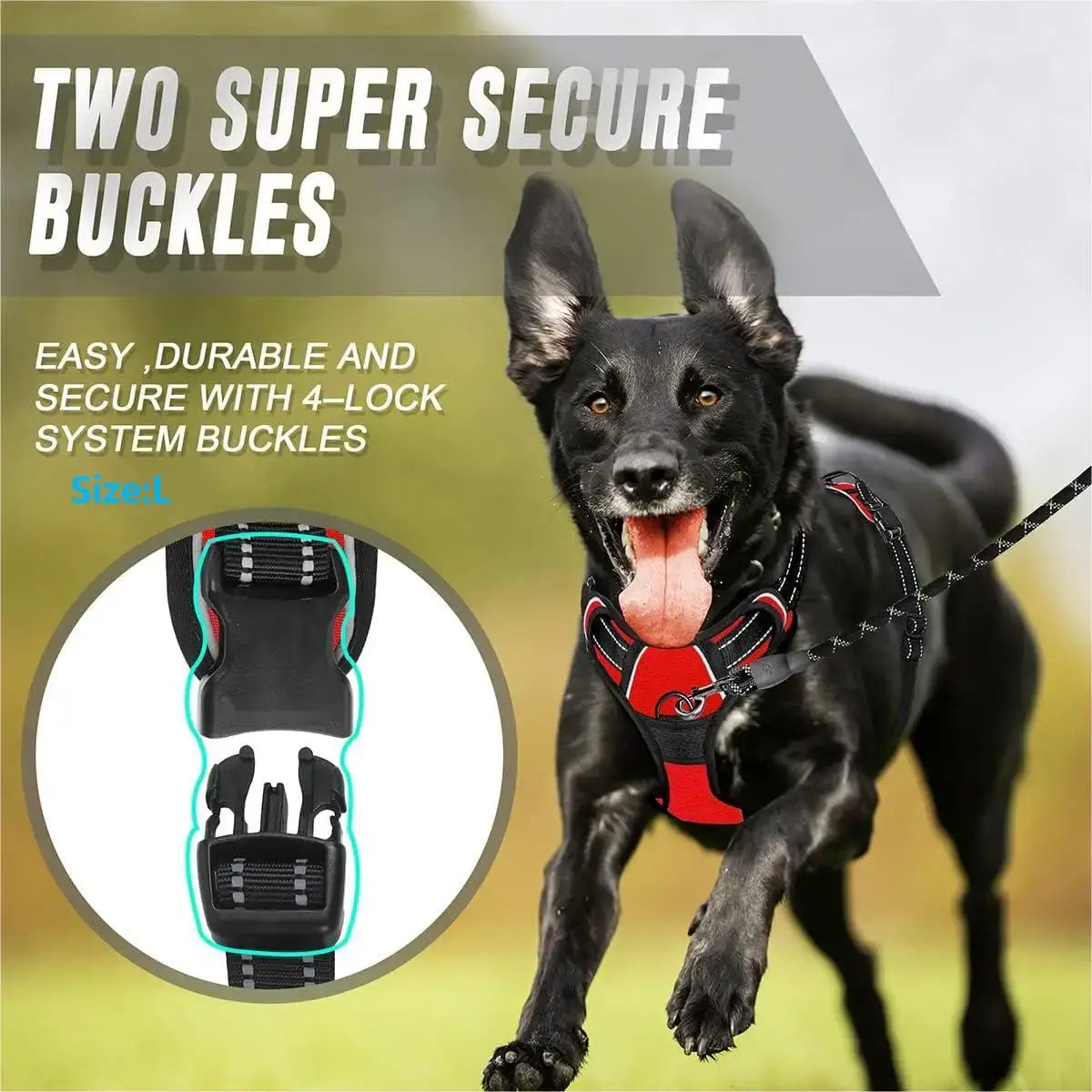No pull dog harness with reflective front clip, secure buckles, and handle for medium to large dogs walking