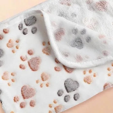 soft dog blanket white plush pet bed mat with cute elephant paw prints, reversible cozy 4-season cover for dogs and cats
