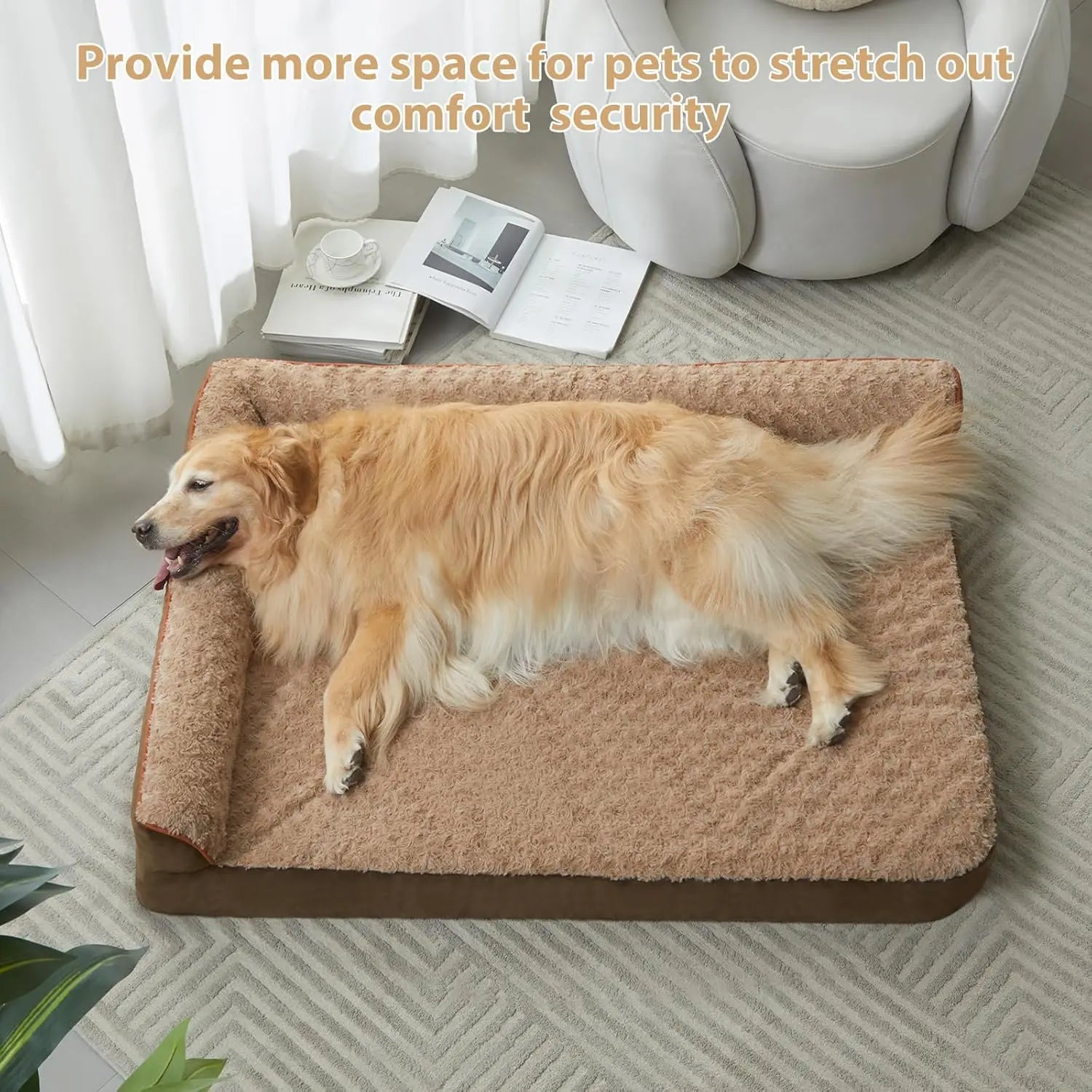 Orthopedic dog bed for large dogs with sofa-style design, spacious comfort, and support for pets to stretch out securely