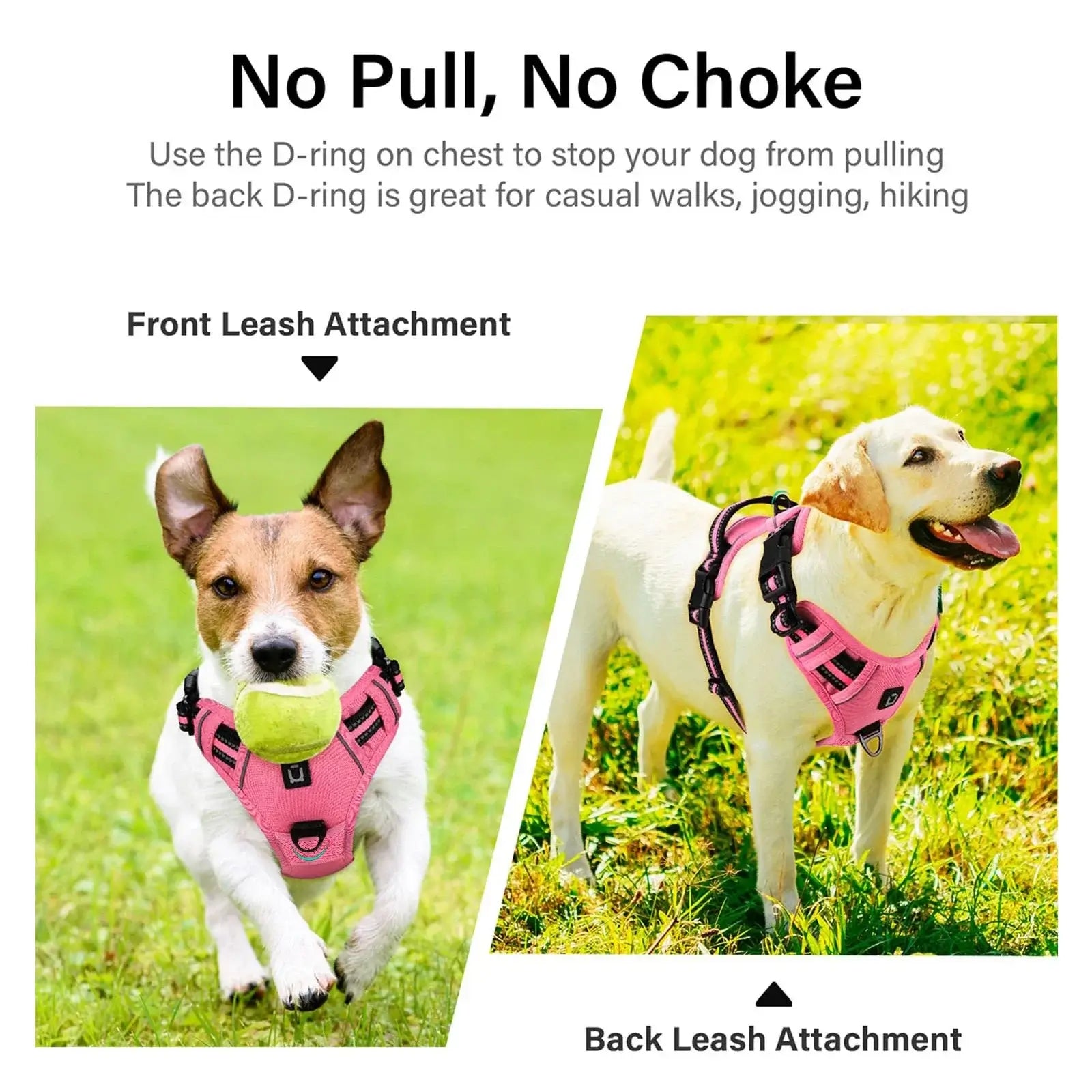 escape proof no pull dog harness and leash combo, reflective pink vest harness for front and back leash attachment