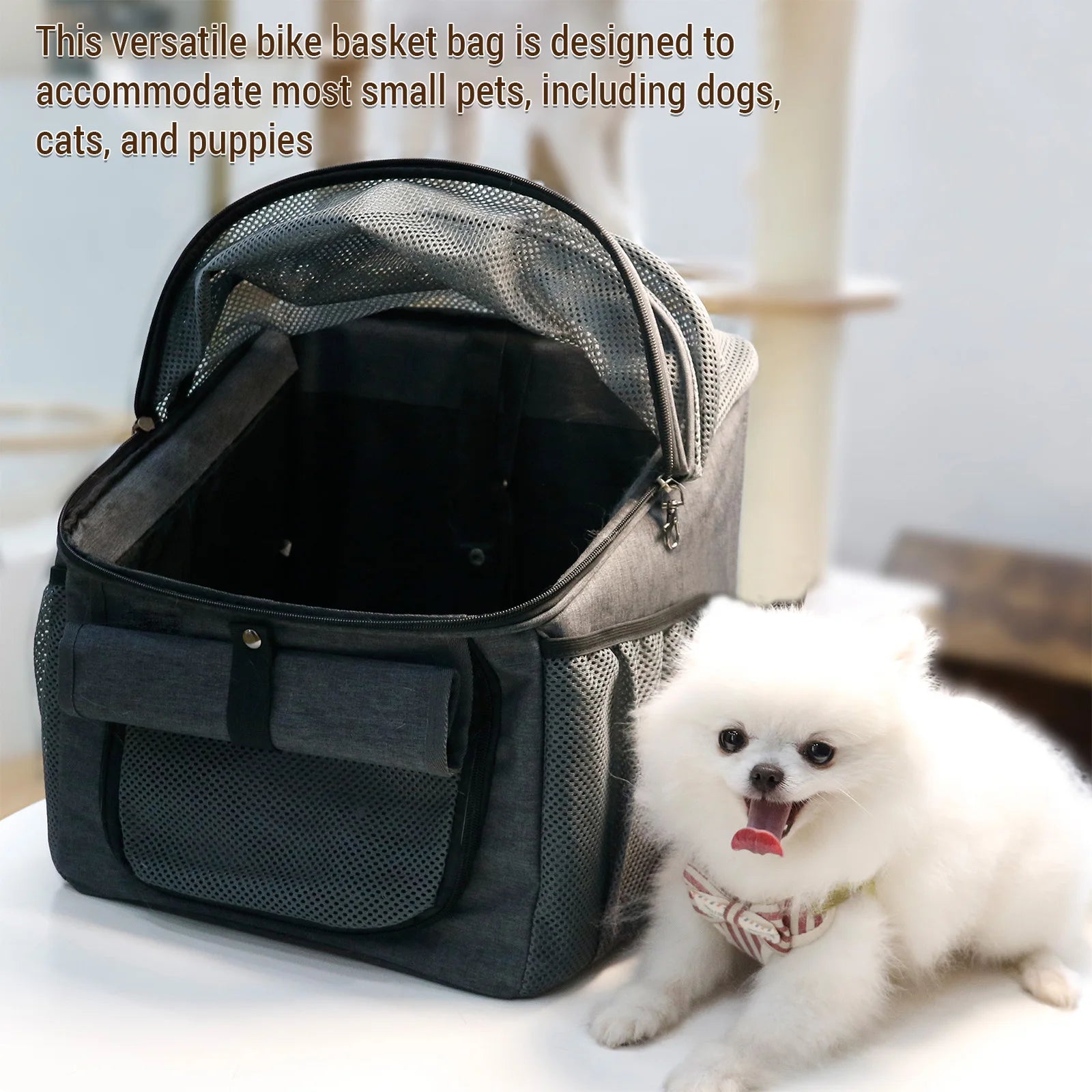dog bike basket carrier backpack for small pets, expandable Oxford cloth pet carrier for dogs, cats, and puppies