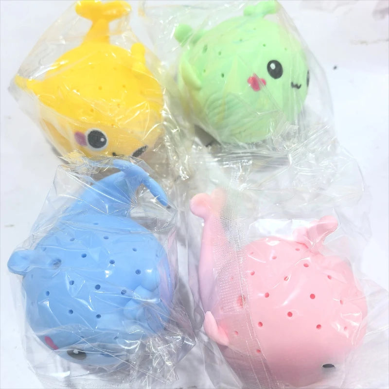 baby whale bath toys mix-4pcs soft squishy water absorbing whale toys for children, colorful stress relief bath play