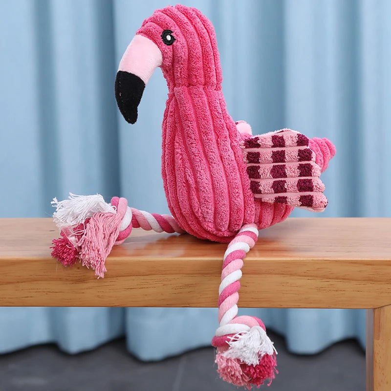 corduroy squeaky dog toy pink flamingo plush bite-resistant interactive toy for small and large dogs