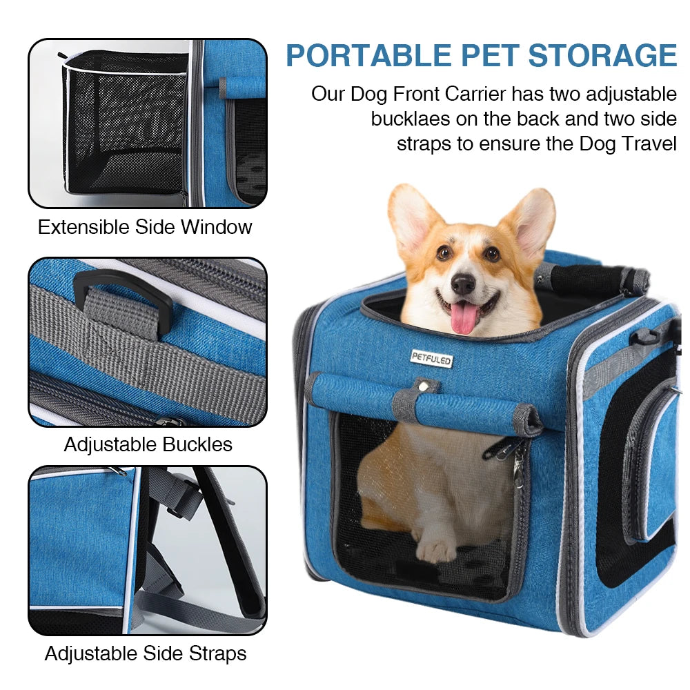 Dog Bike Basket, Expandable Soft-Sided Pet Carrier Backpack With 4 Open Doors, Collapsible Dog Bike Carrier 15 Lbs Soft-Sided Do