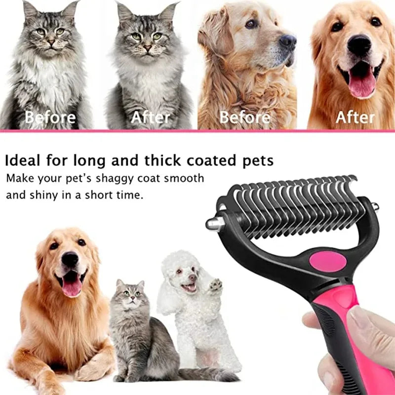 pet deshedding brush for dogs and cats, dual-sided grooming comb removes loose fur and tangles