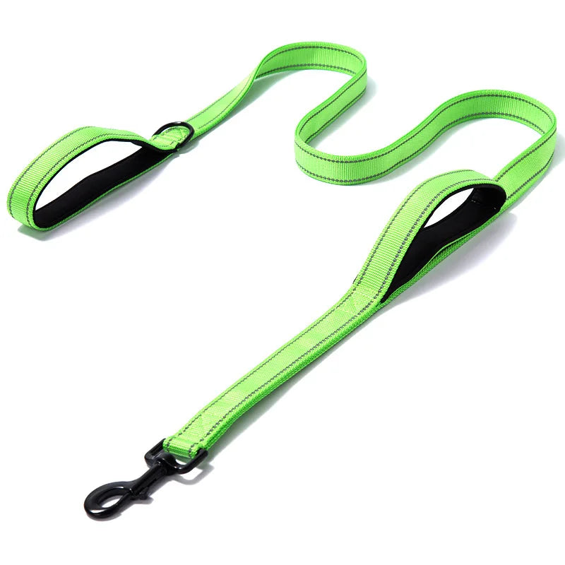 heavy duty double handle dog leash green dual handle training lead for greater control and safety