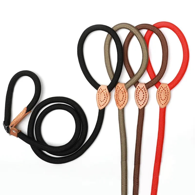 Dog Walking Leash Slip Rope Lead Leash Heavy Duty Braided Rope Adjustable Loop Collar Training Leashes for Large Dogs in various colors.