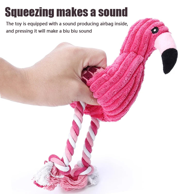 1PC Cute Flamingo Plush Dog Toys Funny Interactive Squeaky Chew Ropes Toys For Small Pets Teeth Cleaning Supplies