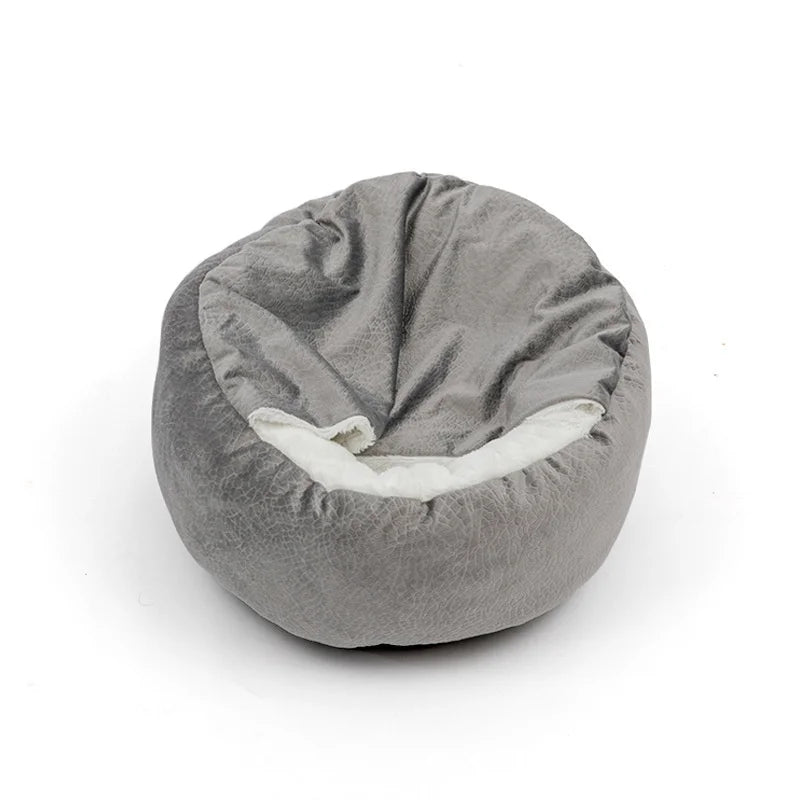 orthopedic waterproof dog bed with hooded blanket gray plush washable cozy pet bed for dogs and cats