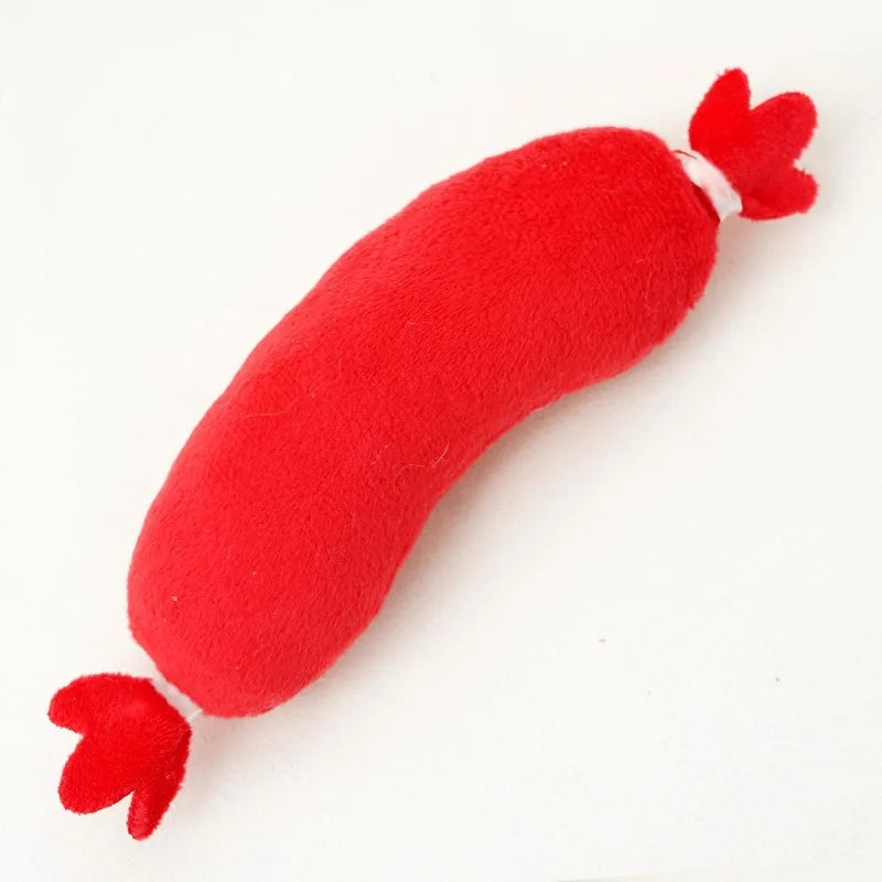 squeaky plush dog chew toy red hot dog shaped plush toy for puppies, bite-resistant interactive teeth grinding toy