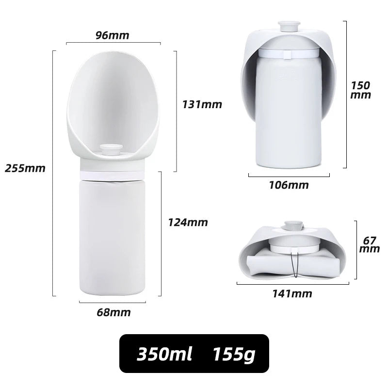 portable dog travel water cup 350ml light gray food-grade silicone folding bottle for dogs, 155g, 255mm