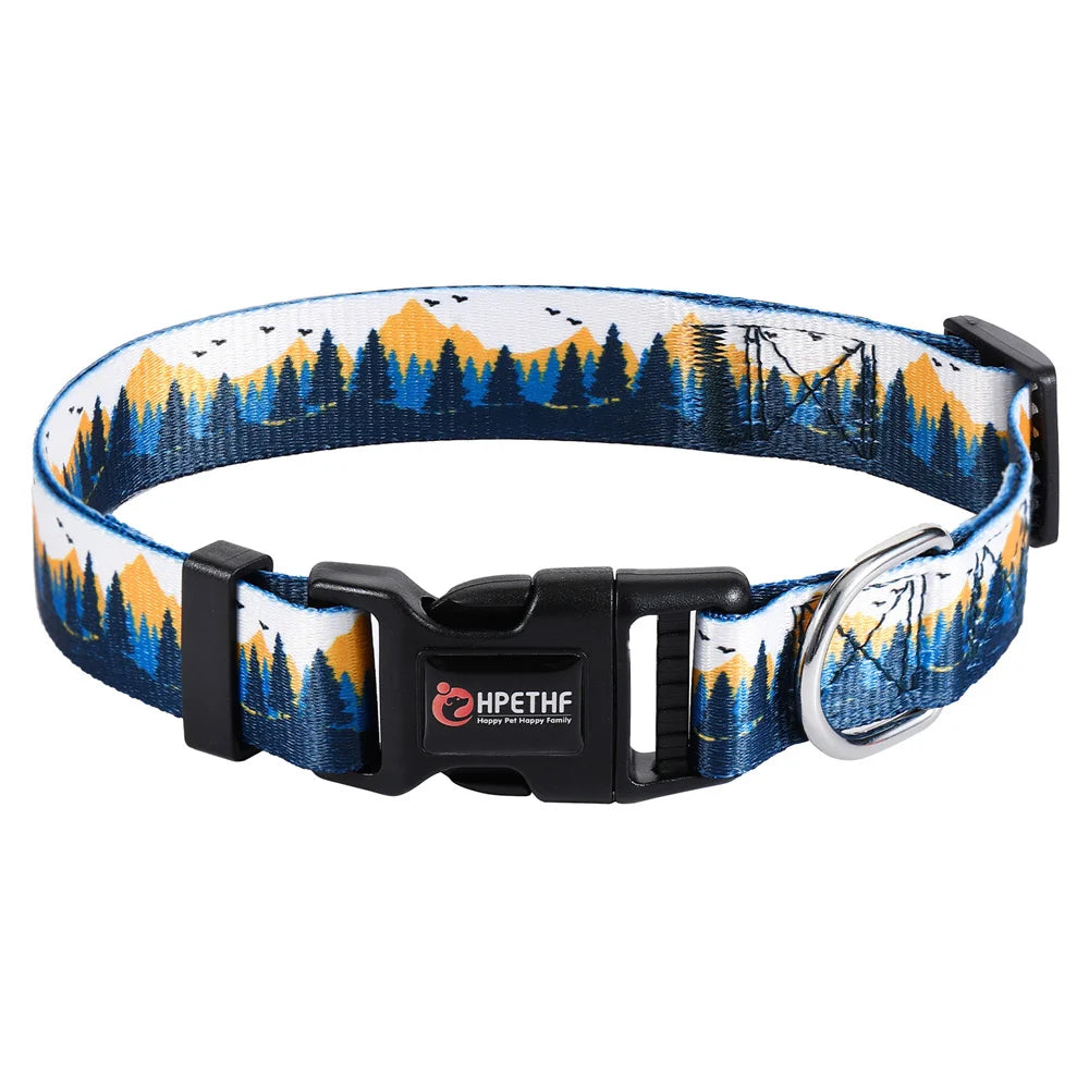 Printed Pet Collars Nylon Adjustable Dog Collars Strong and Durable for Medium and Large Dog Collars Pet Accessories Supplies