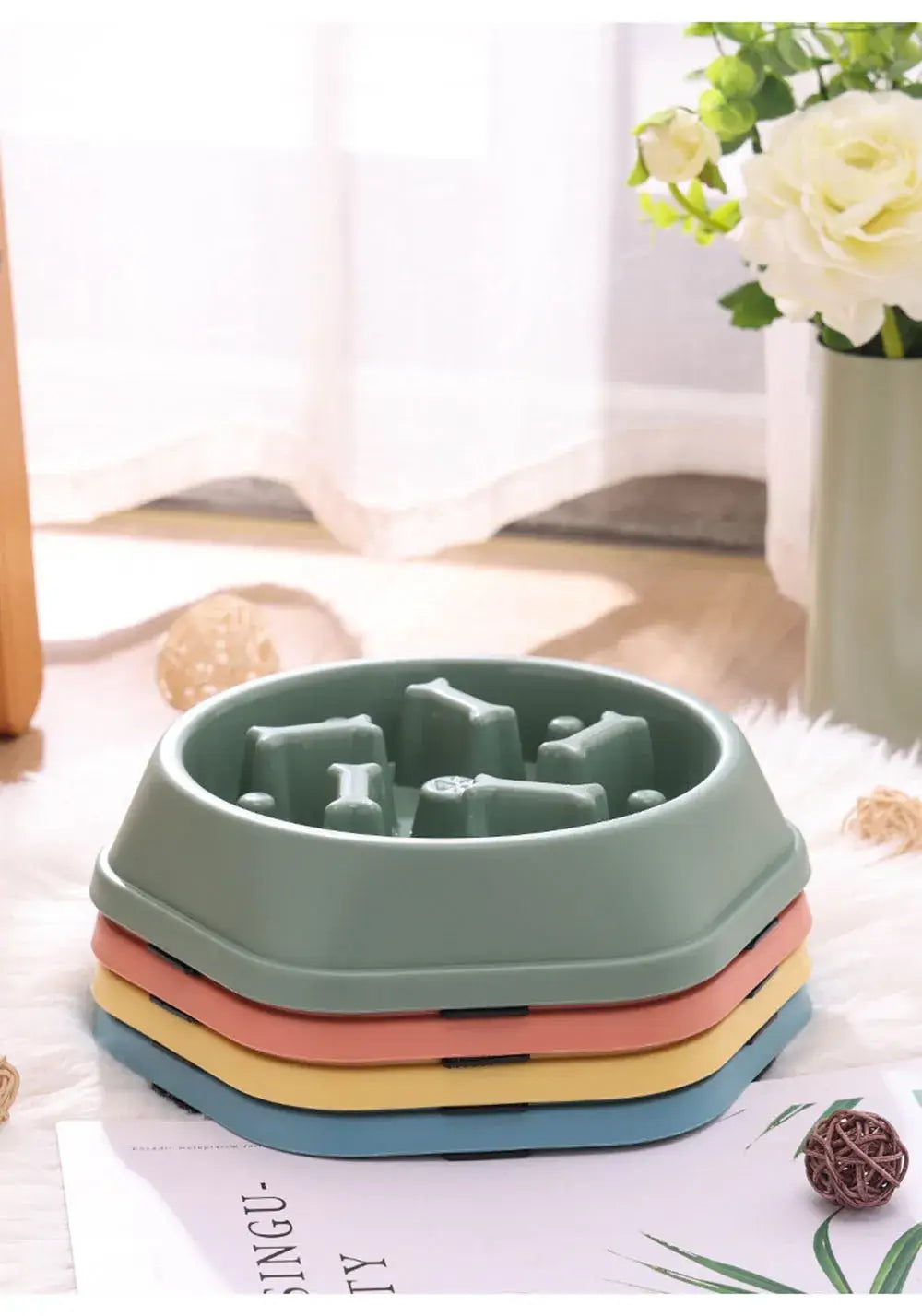 slow feeder dog bowl for small dogs, interactive anti-gulping puzzle bowl that helps prevent choking and bloating