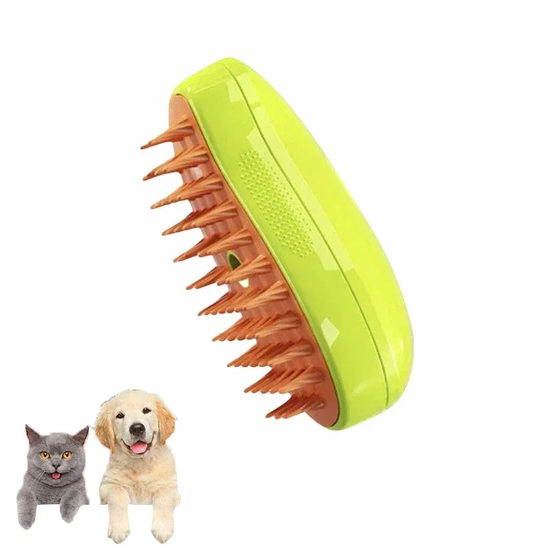 Green pet steam grooming brush electric sprayer comb for cats and dogs, 3-in-1 massage shedding tool