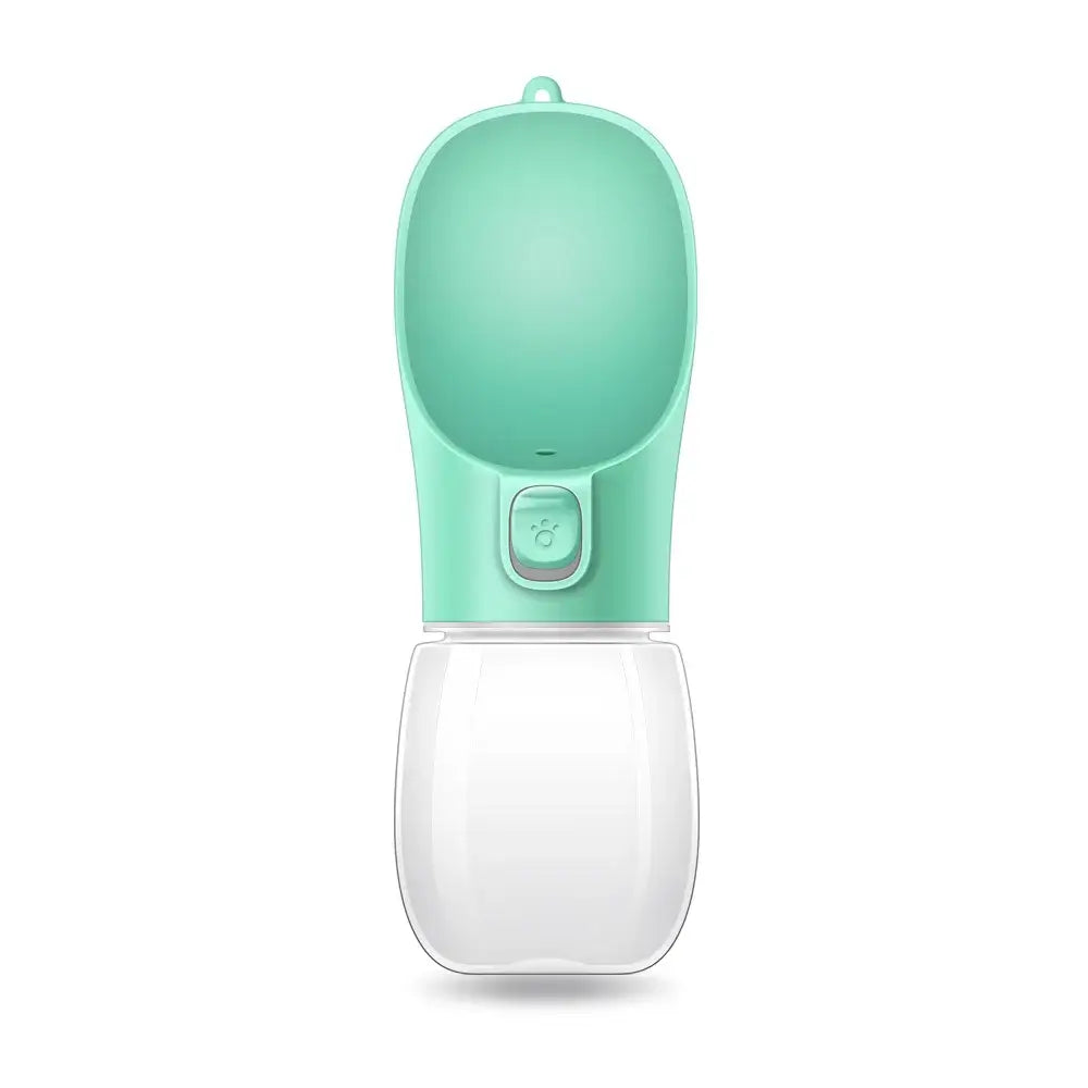 portable dog water bottle for small and large dogs, leakproof outdoor walking drinking bowl, mint green and white