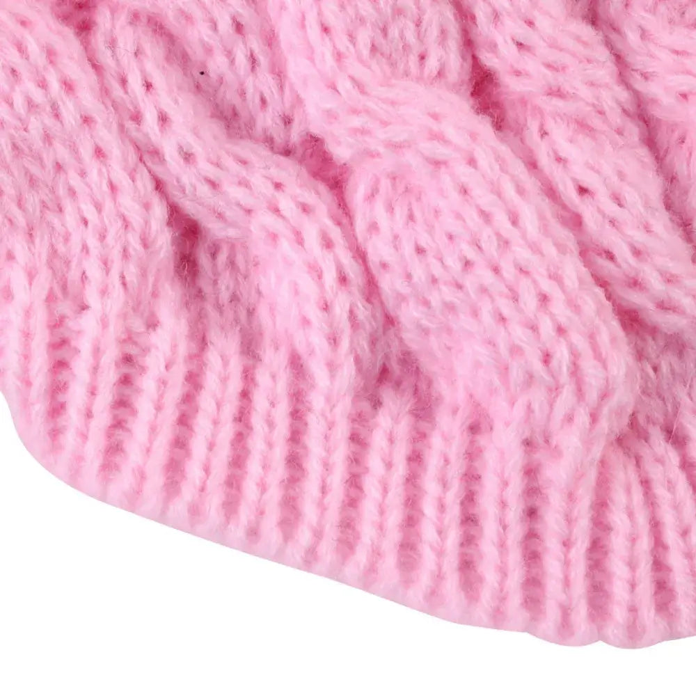 New Pet Small Pet Dog Clothes Sweater Fashion Autumn Winter Solid Fried Dough Twists Knitting Warm Comfort Clothing detail in pink.