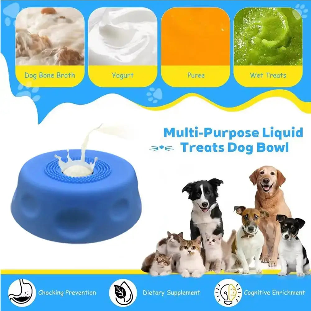 Blue slow feeder dog bowl for liquid treats, anti-overflow anti-slip design for healthy, calm eating
