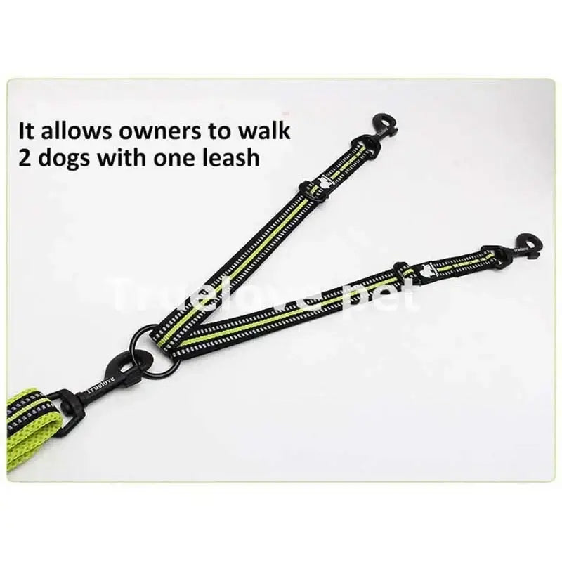 Truelove Reflective Nylon Double Dog Leash For Two Dogs Coupler No Tangle Pet Leash For All breed Training Running Dropshipping