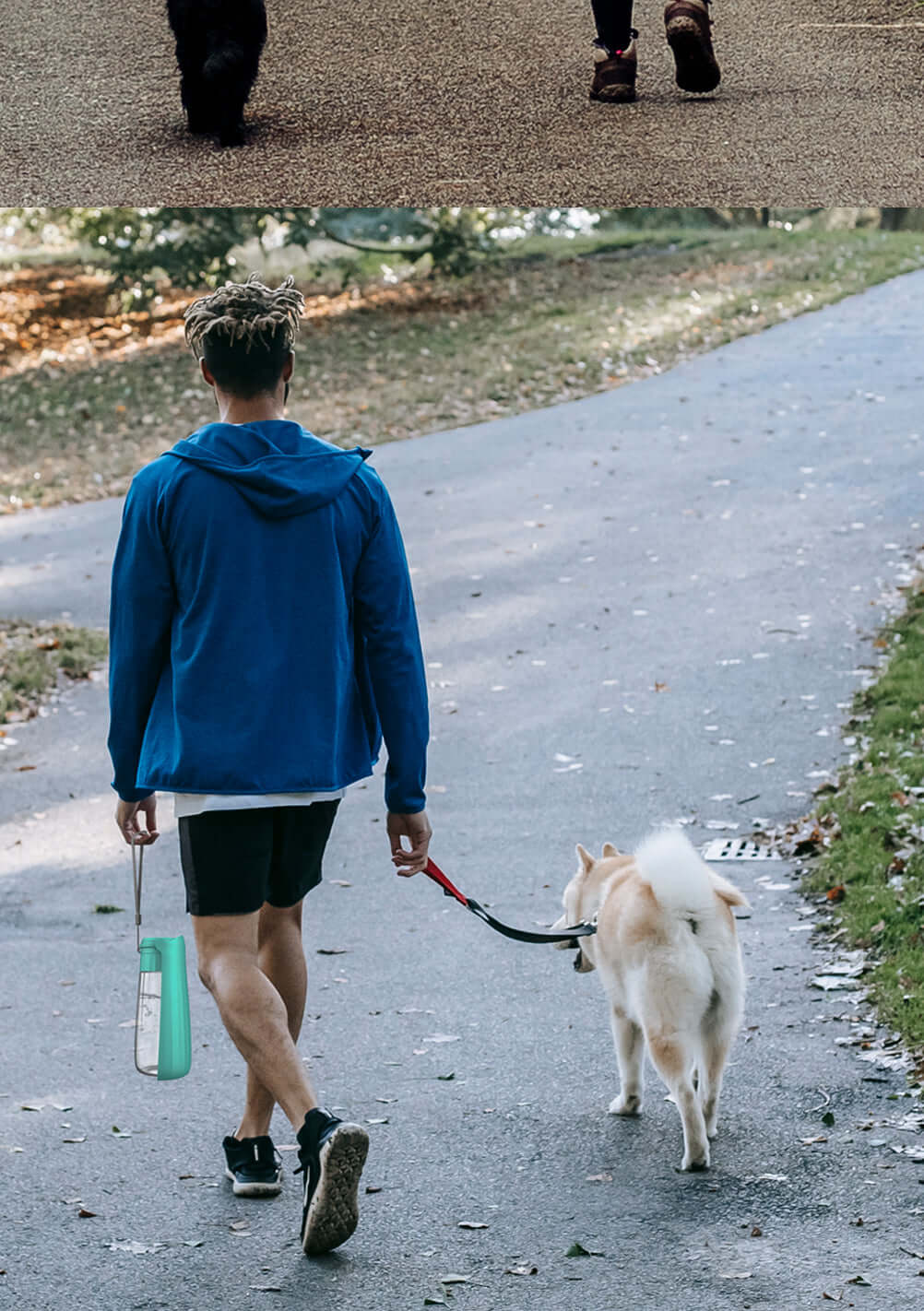 portable dog water bottle dispenser for hiking walks with small and large dogs, foldable puppy drinking bowl