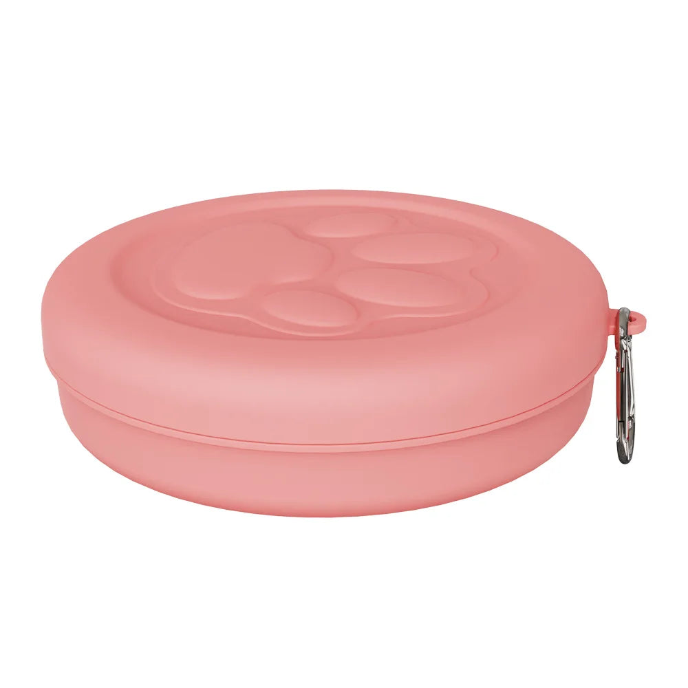 portable dog travel bowl pink 2-in-1 travel dog food and water dish with treat compartment for hiking and camping