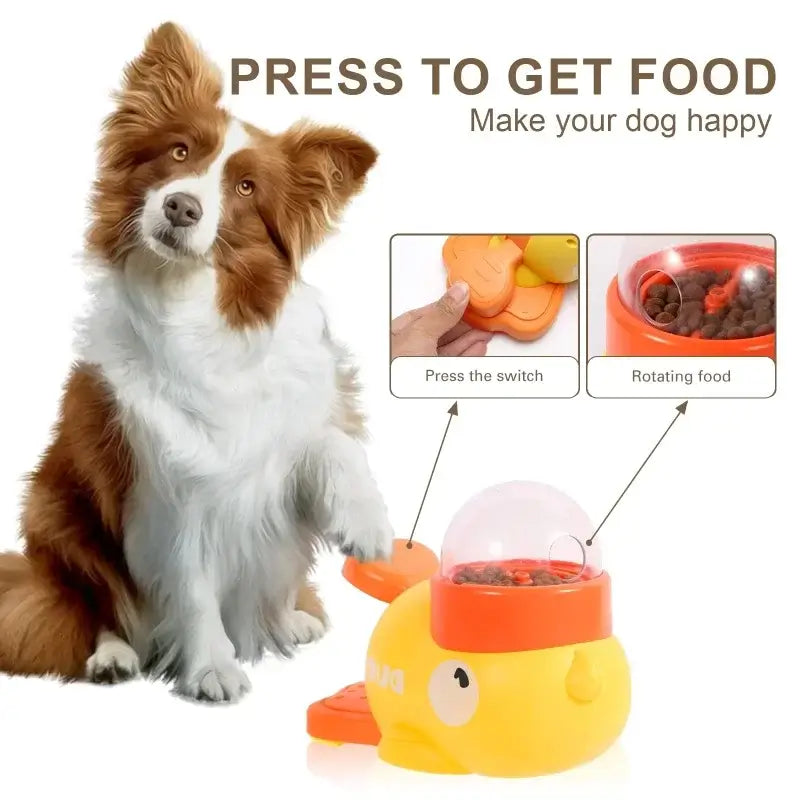 automatic cat treat dispenser interactive pet feeder with press-to-dispense food and rotating snack bowl for dogs and cats