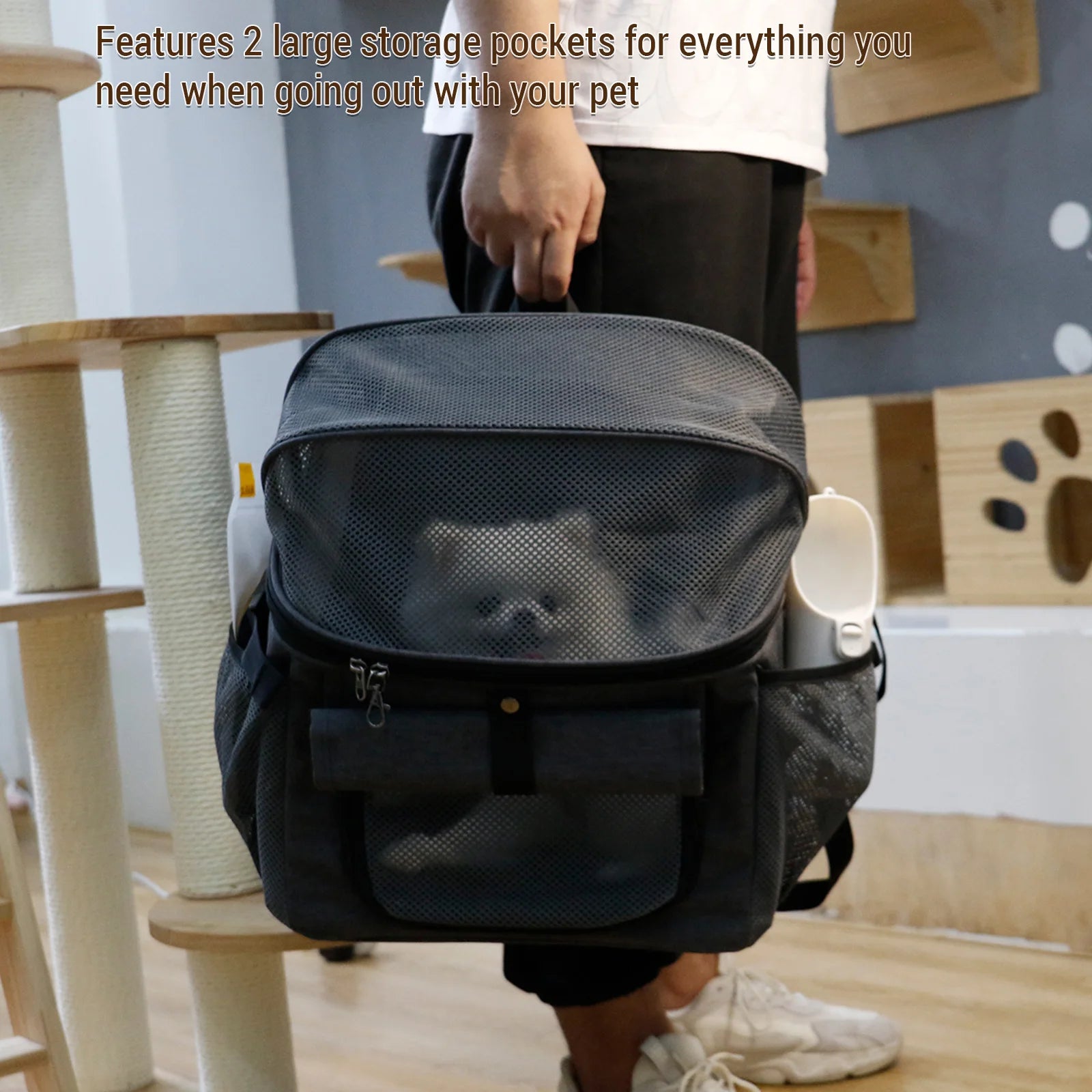dog bike basket carrier backpack for small pets with expandable design and dual storage pockets