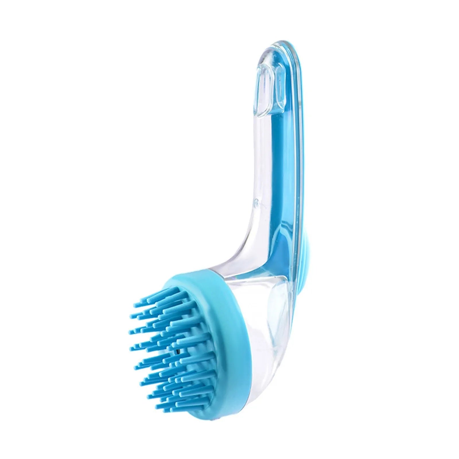 pet bath brush with shampoo dispenser for dogs and cats, soft silicone long handle grooming brush with massage bristles