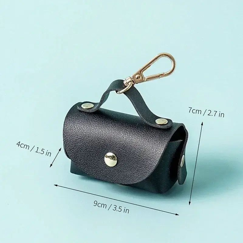 Dog Poop Garbage Bag Dispenser Portable Leather Dog Pooper Scoopers Bag Outdoor Walking Pet Supplies in black leather