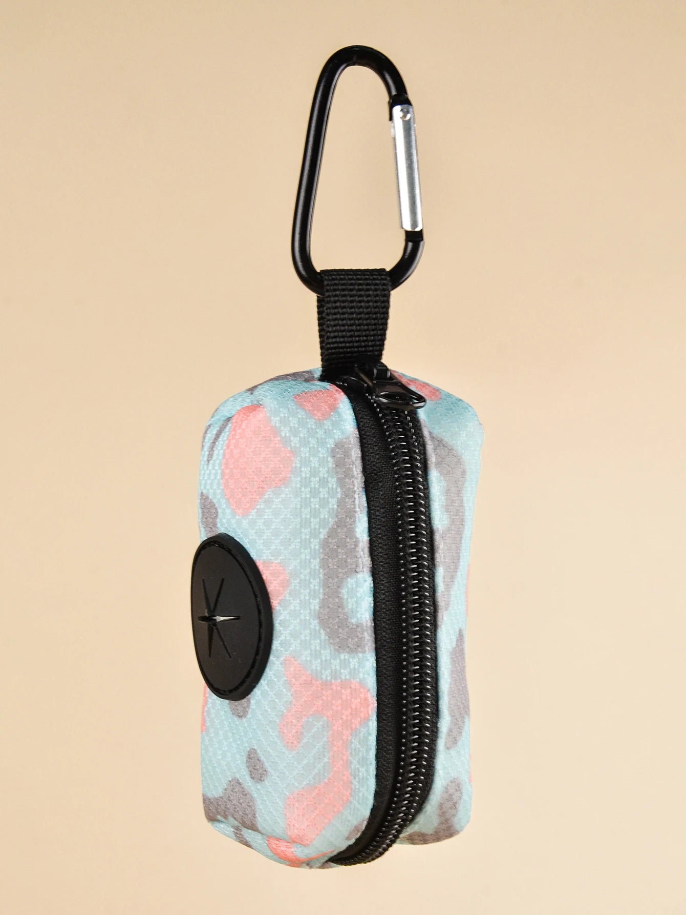 Abstract pet print dog poop bag holder dispenser with clip for attaching to any dog leash, storage pouch only