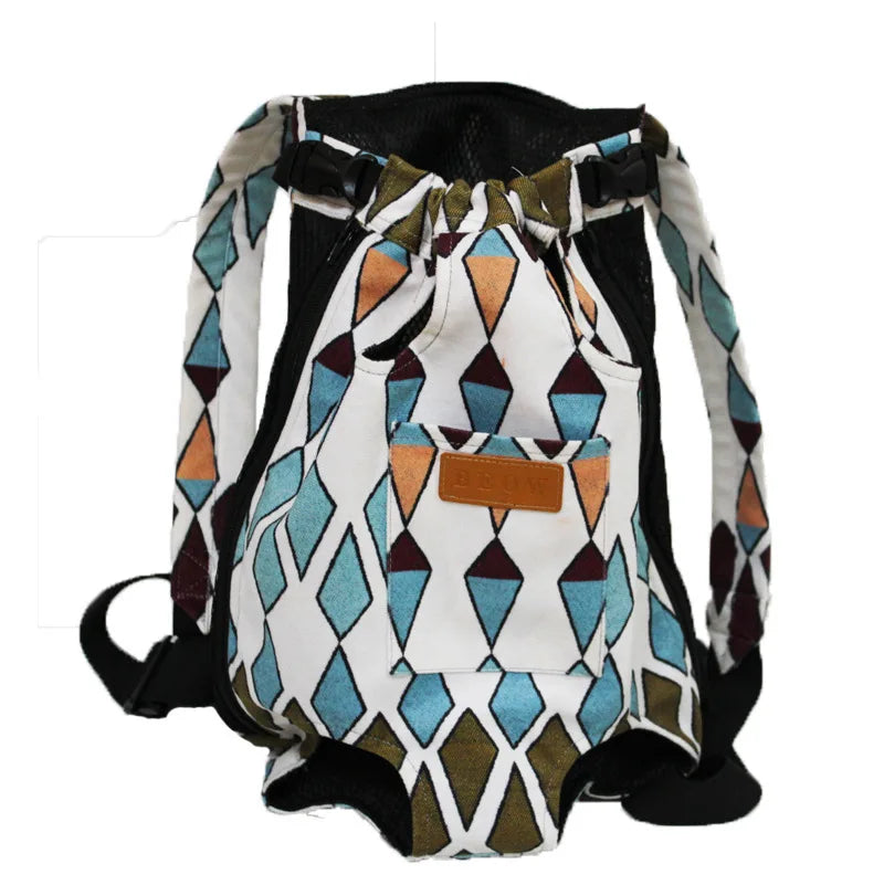 pet backpack carrier for small dogs canvas shoulder chest carrier, color 7, windproof geometric print for small pets