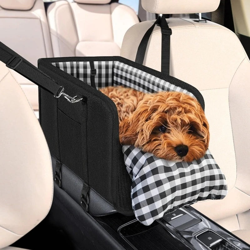 Dog car seat with seat belt support and anti slip design - portable height increasing seat , suitable for small dogs.