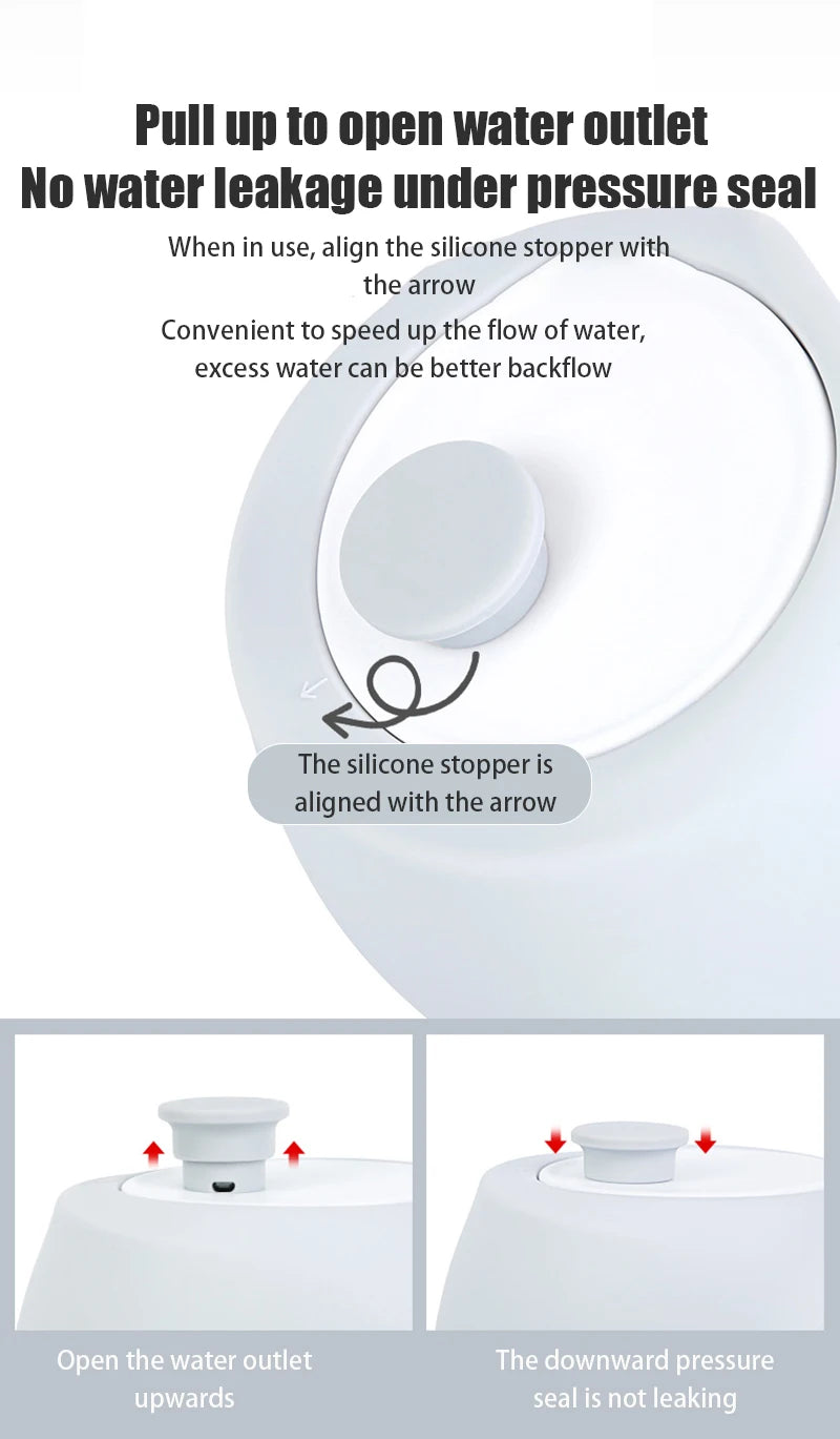 portable dog travel water cup with pull-up silicone stopper, no-leak water outlet, easy-open design for dogs