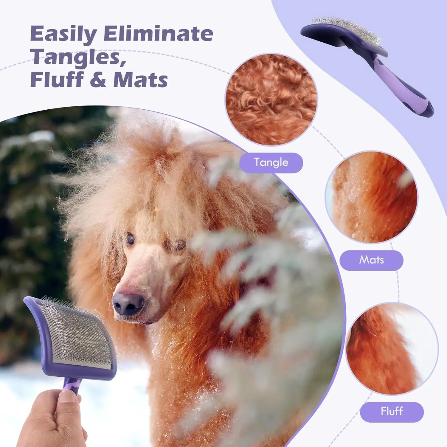 dog grooming brush for poodles detangling tangles mats and fluff from curly dog coats