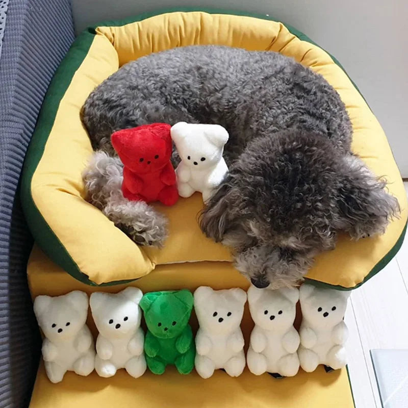 small dog squeaky toy bear-shaped plush toy for puppies and cats, ideal for Pomeranian, Teddy, Shih Tzu, and Pug