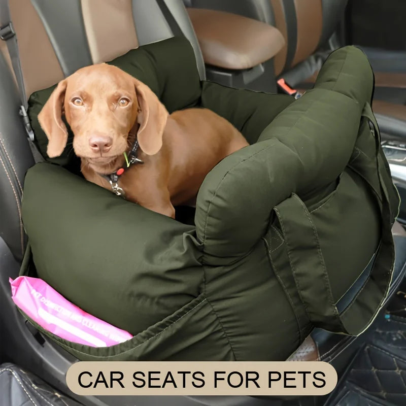 dog car seat with safety belt for small dogs, non-slip washable pet car bed with secure straps for safe travel