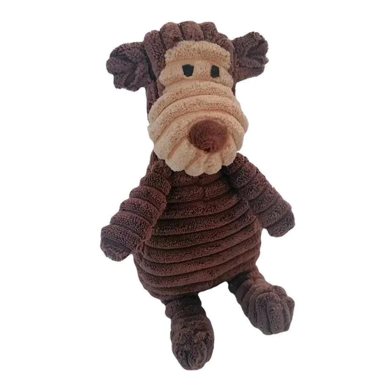 Monkey plush squeaky dog toy, bite-resistant corduroy fleece dog toy for small and large dogs, brown pet training toy