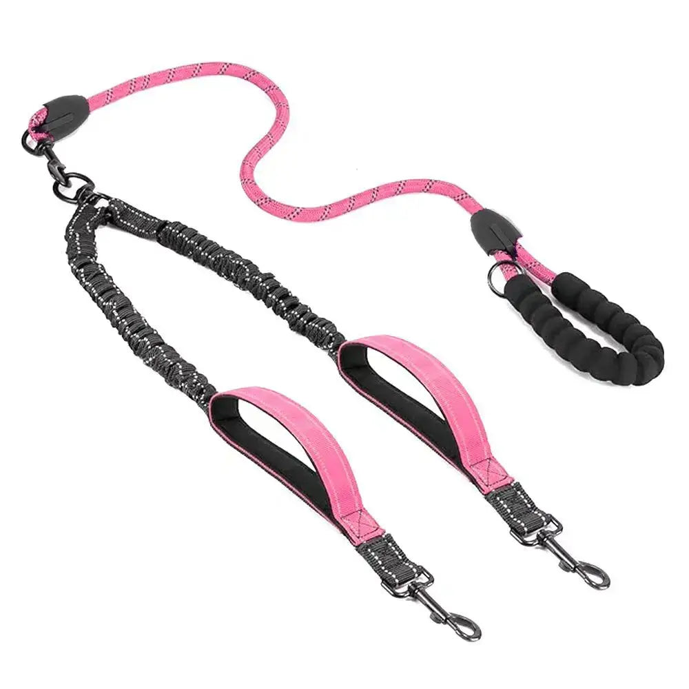 Reflective Double Dog Leash with Two Extra Traffic Handles: 360 Swivel No Tangle Dual Dog Walking Leash, Comfortable Shock Absor.