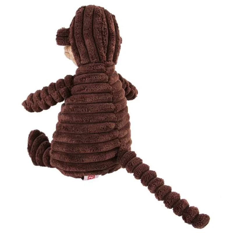 Brown plush squeaky dog toy in animal shape, bite-resistant corduroy fleece toy for puppies and small to large dogs