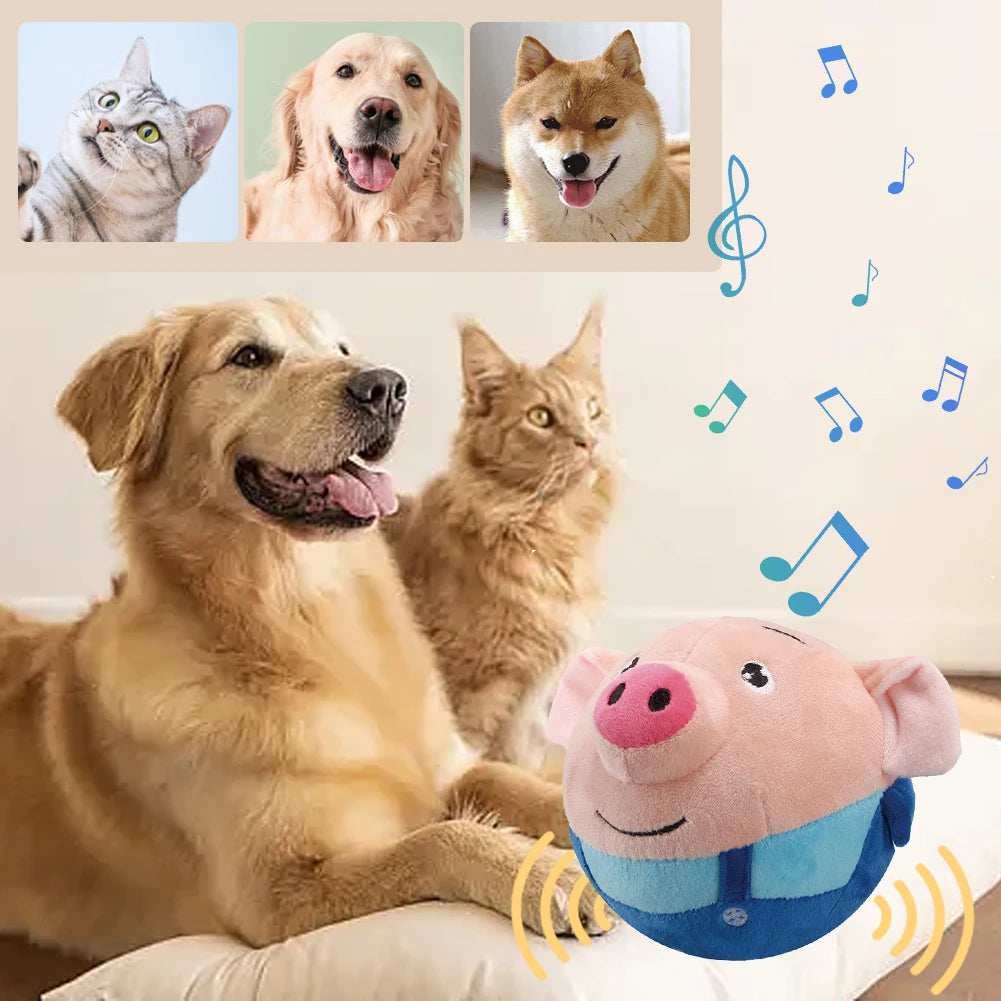 interactive squeaky dog toy for dogs and cats, plush bouncing ball for indoor play and pet entertainment