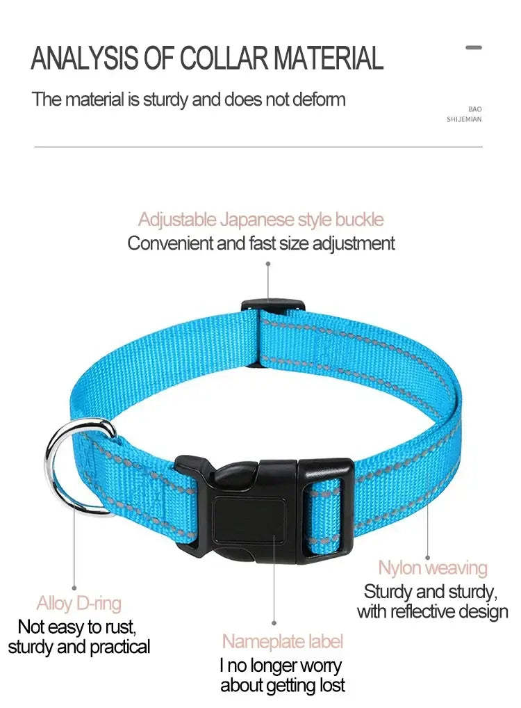 small dog choker collar nylon adjustable reflective buckle collar with alloy D-ring for puppies and small dogs