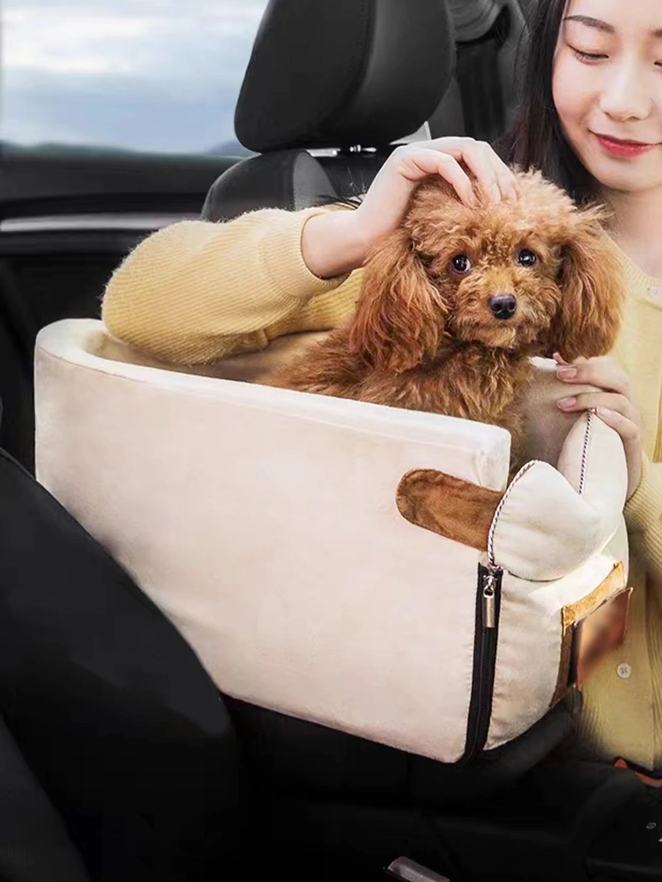 small dog car bed breathable corduroy pet basket for safe, cozy travel with puppy and cat in the car