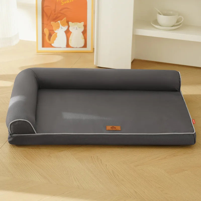 Grey waterproof washable dog bed with Oxford fabric, anti-slip pet sofa cushion for dogs, removable four-season sleeping kennel