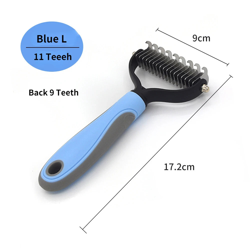 Blue L dog deshedding brush with 11 teeth, 17.2cm pet fur remover grooming comb