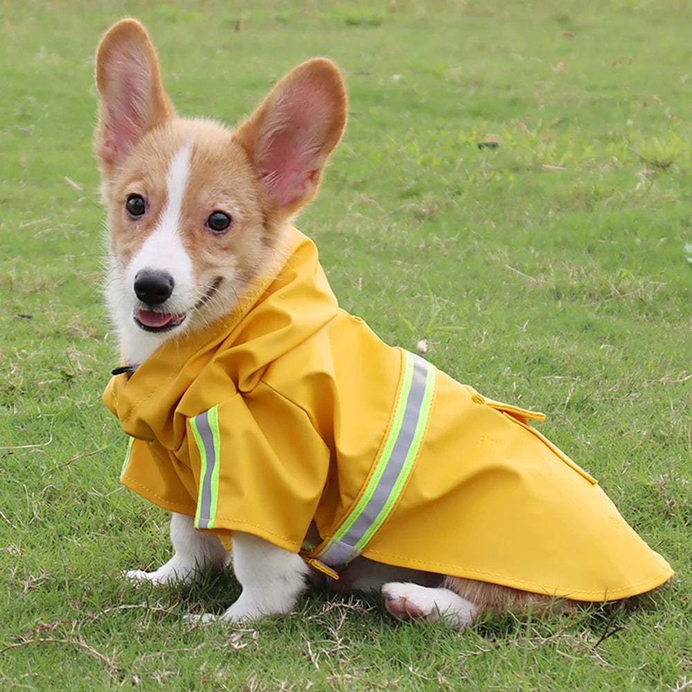 Large Dog Raincoat Corgi Cloak Style Puppy Waterproof Dog Clothes Reflective Pet Windproof Rainproof Hooded Raincoat for Dog.