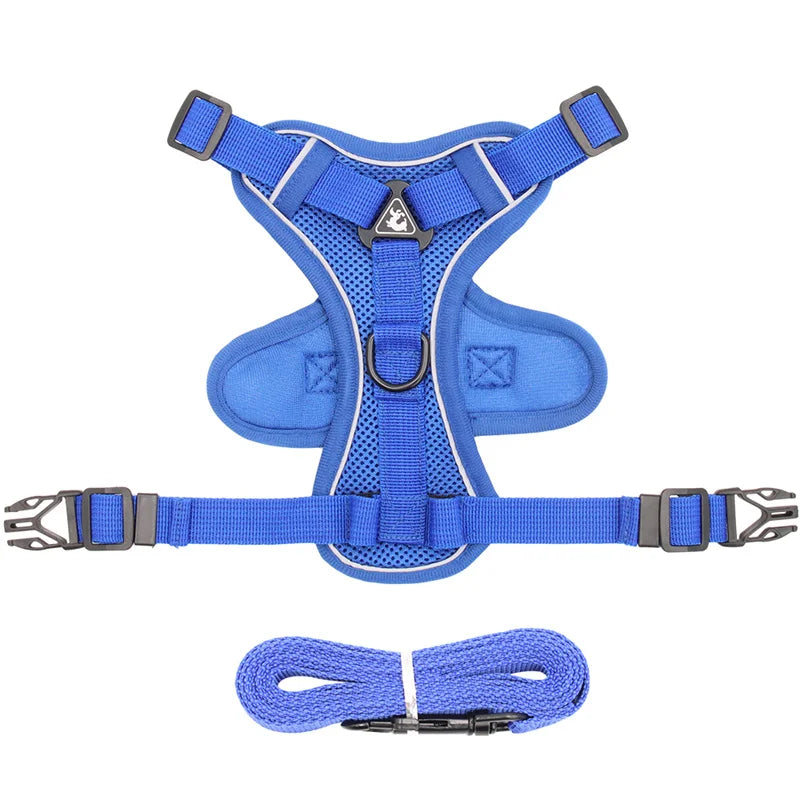reflective cat harness and leash set blue breathable mesh padded vest with leash for small dogs cats, CN ships from