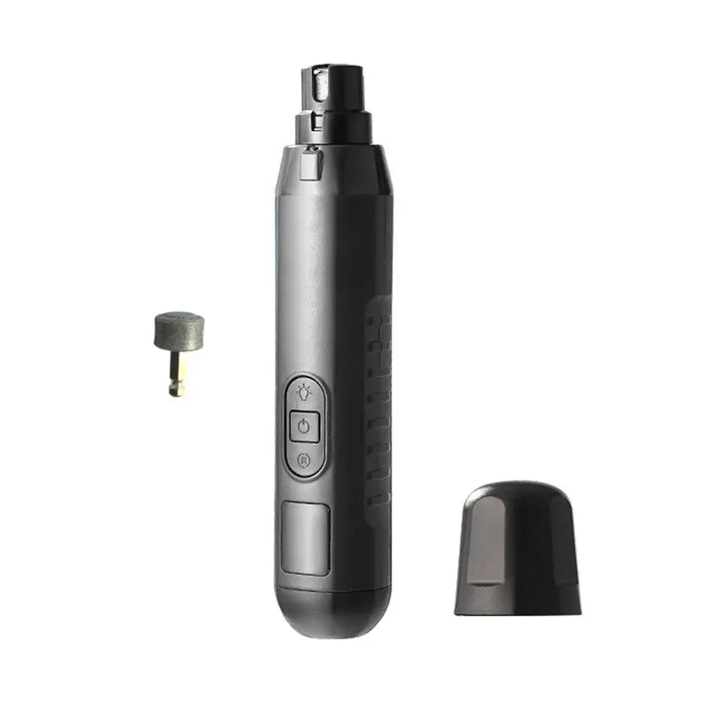 Gray electric pet nail grinder with 5-speed rechargeable low-noise design, pet nail trimmer grooming tool for dogs and cats