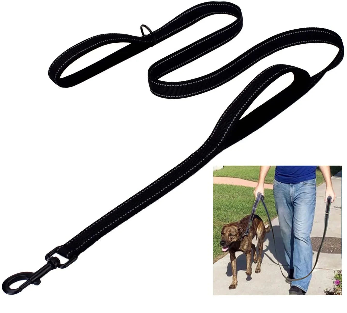 heavy duty double handle dog leash for training, outdoor travel, and greater control with dual handles