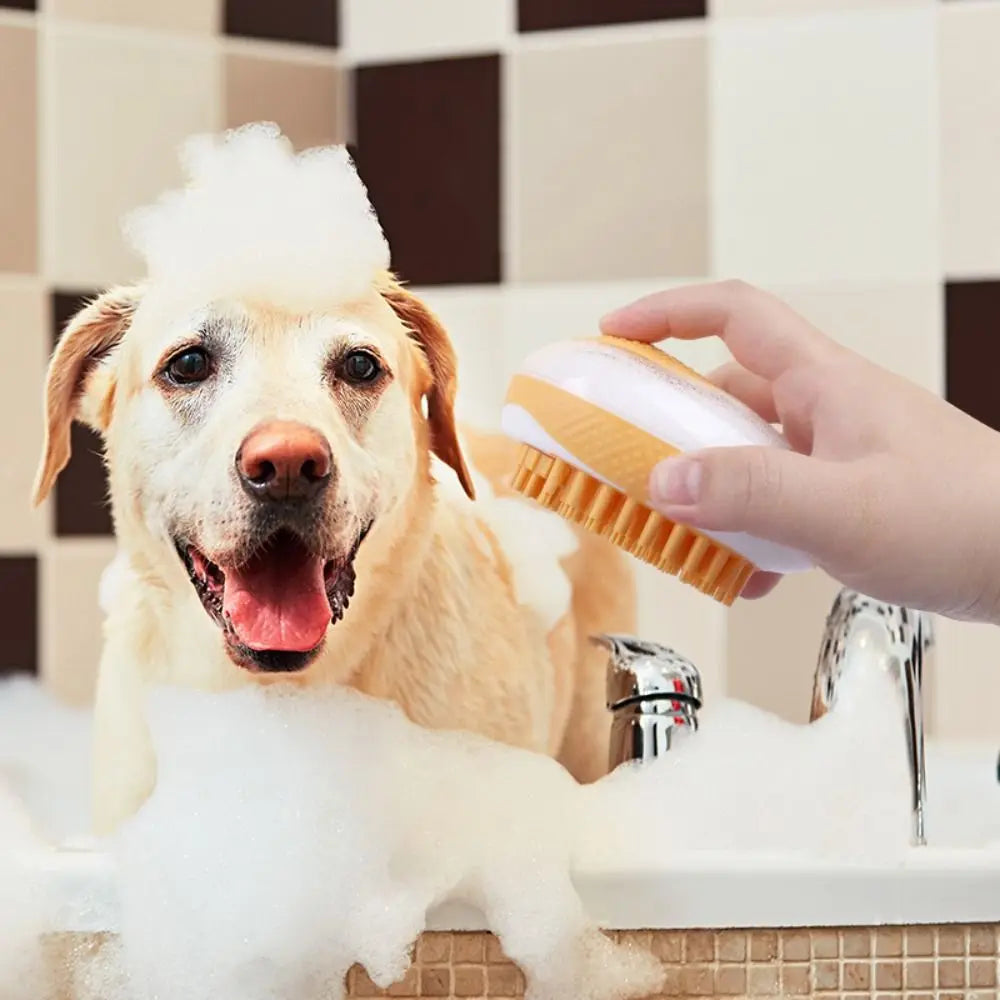 Shampoo dispenser dog bath brush for gentle pet grooming, dog bath brush comb 2 in 1 silicone massage brush